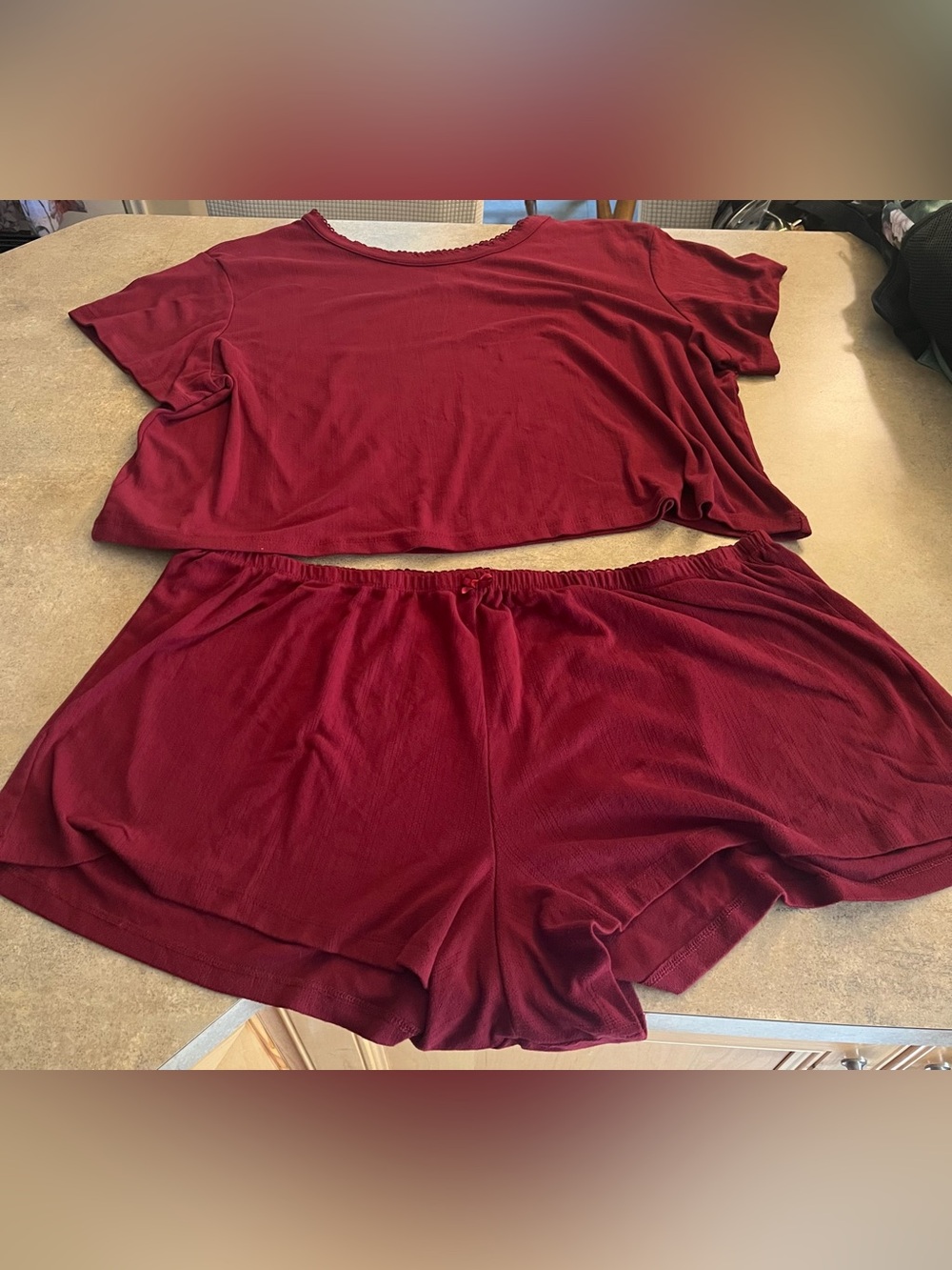 Cozy Burgundy Short-Sleeve Pajama Set - Plus Size 2X - Super Soft!